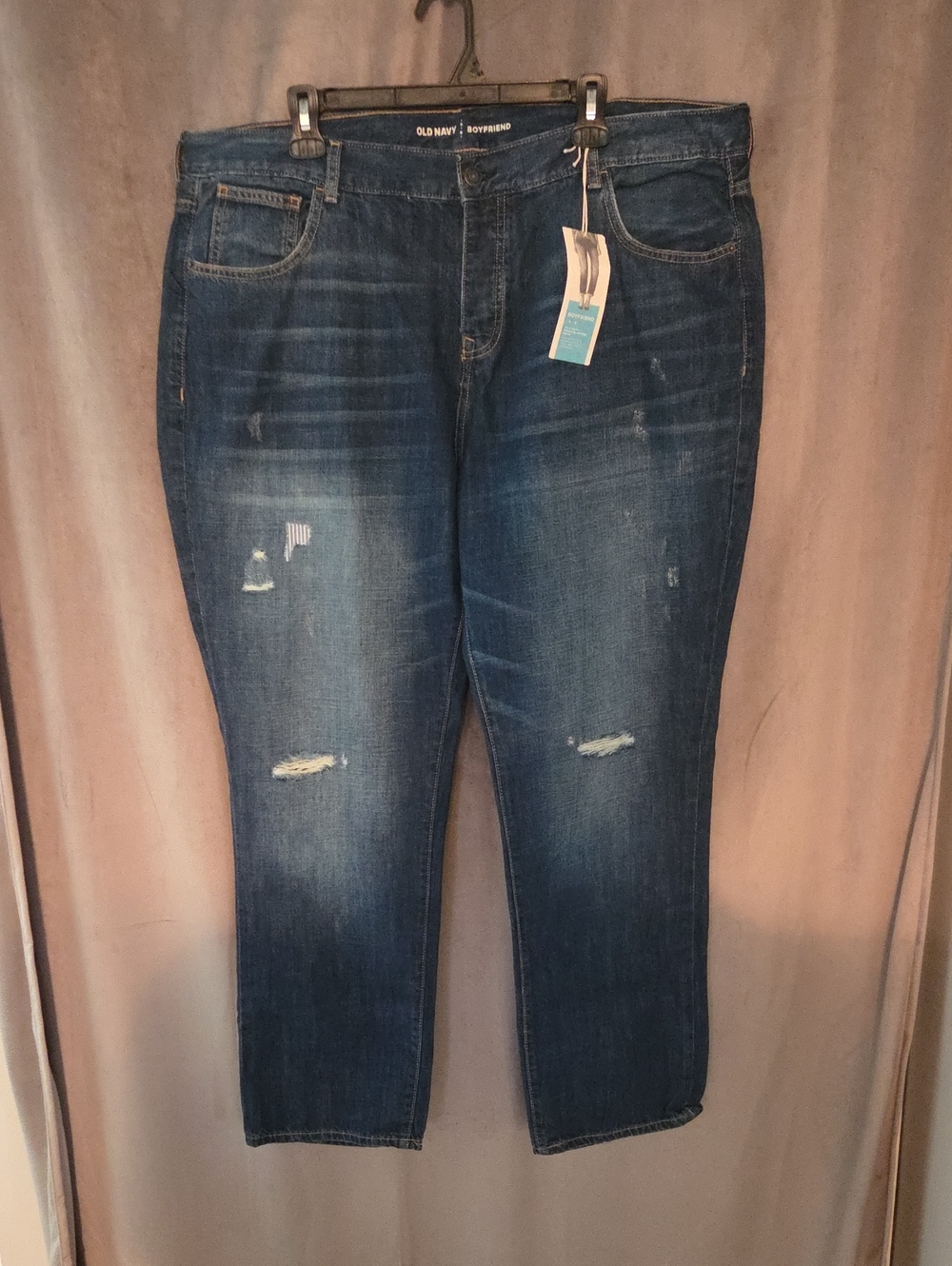 NWT Old Navy Size 18 Women's Boyfriend Jeans - Medium/Dark Blue Distressed